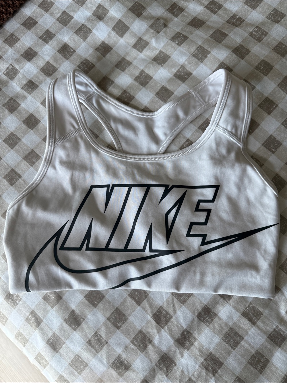 Nike White Sports Bra with swoosh logo
